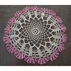 Vintage Set 2 Pink Crochet Lace Doilies Ecru Doily Pair 13"